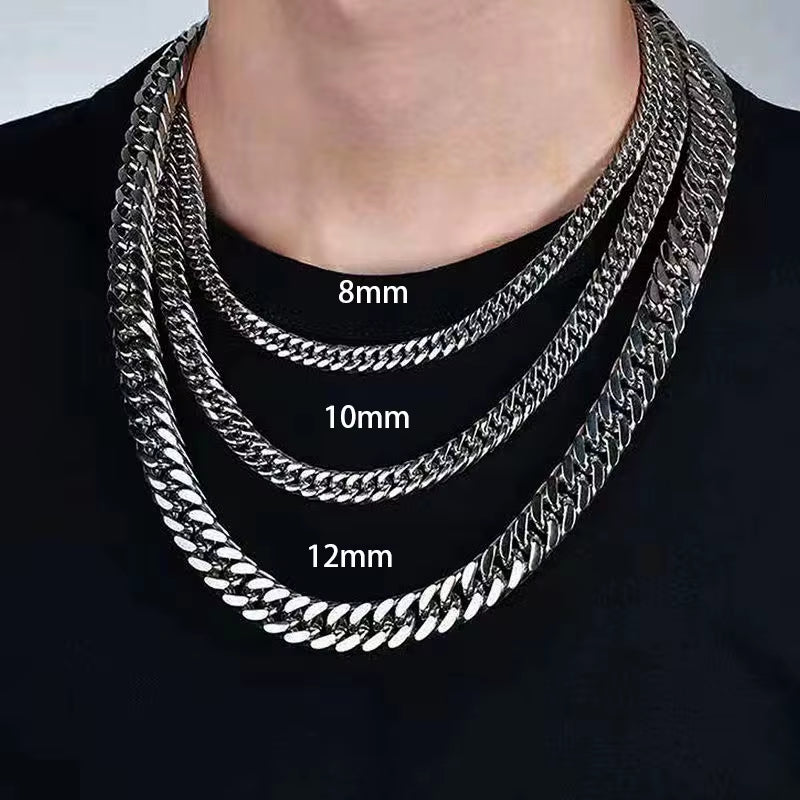 8Mm-14Mm Thick Stainless Steel Cuban Chain Necklace for Men Punk Neck Male Chains Jewelry Accessories