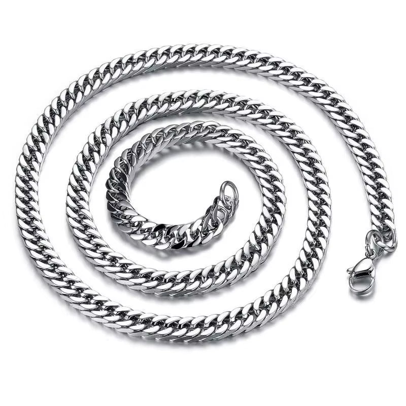 8Mm-14Mm Thick Stainless Steel Cuban Chain Necklace for Men Punk Neck Male Chains Jewelry Accessories