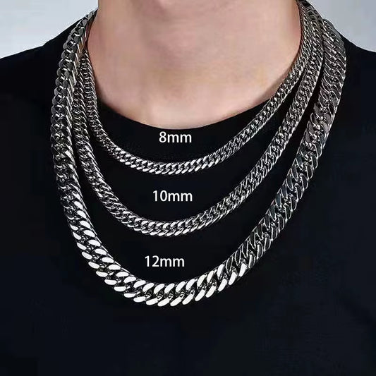 8Mm-14Mm Thick Stainless Steel Cuban Chain Necklace for Men Punk Neck Male Chains Jewelry Accessories