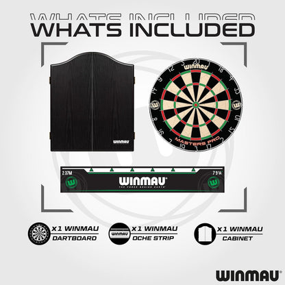Darts - Masters Pro Premium Bristle Dartboard Set - Includes Dart Board, Darts, Flights, Shafts and Oche Strip - Professional Steel Tip Dartboard Set for Adults