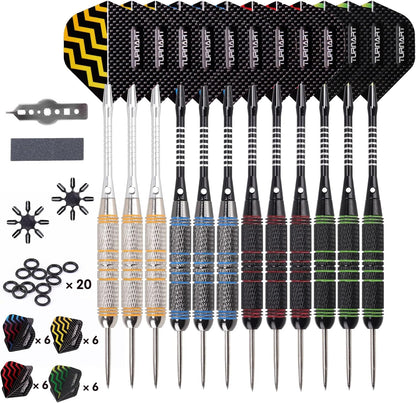 Darts Metal Tip Set - Steel Tip Darts Darts Set Professional Metal Darts 12 Pcs 22/24 Grams Pro Dart Set with Stylish Case Aluminum Shafts Extra 9 Flights