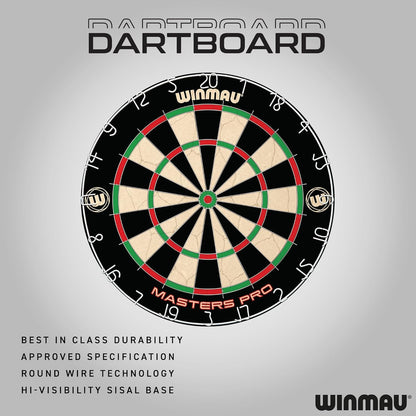 Darts - Masters Pro Premium Bristle Dartboard Set - Includes Dart Board, Darts, Flights, Shafts and Oche Strip - Professional Steel Tip Dartboard Set for Adults